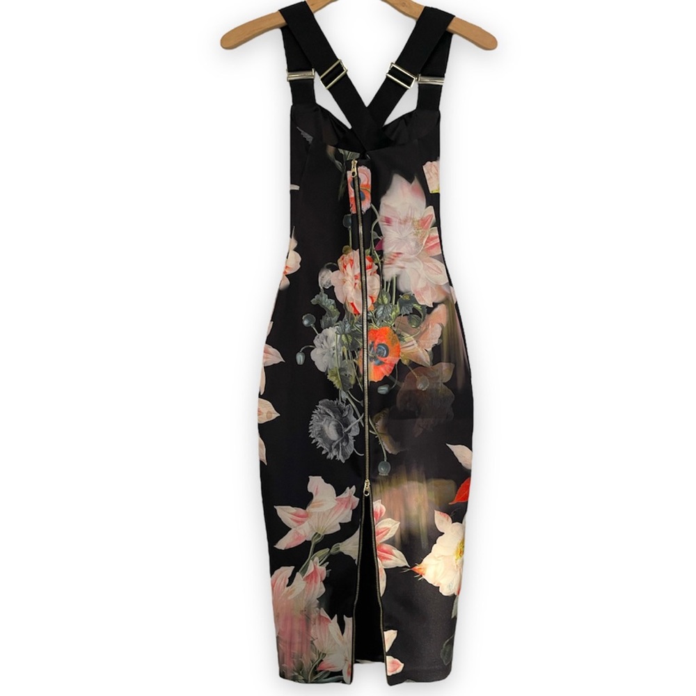 Ted Baker London, Black Floral Cocktail Dress, Size 0 - Picture 2 of 9